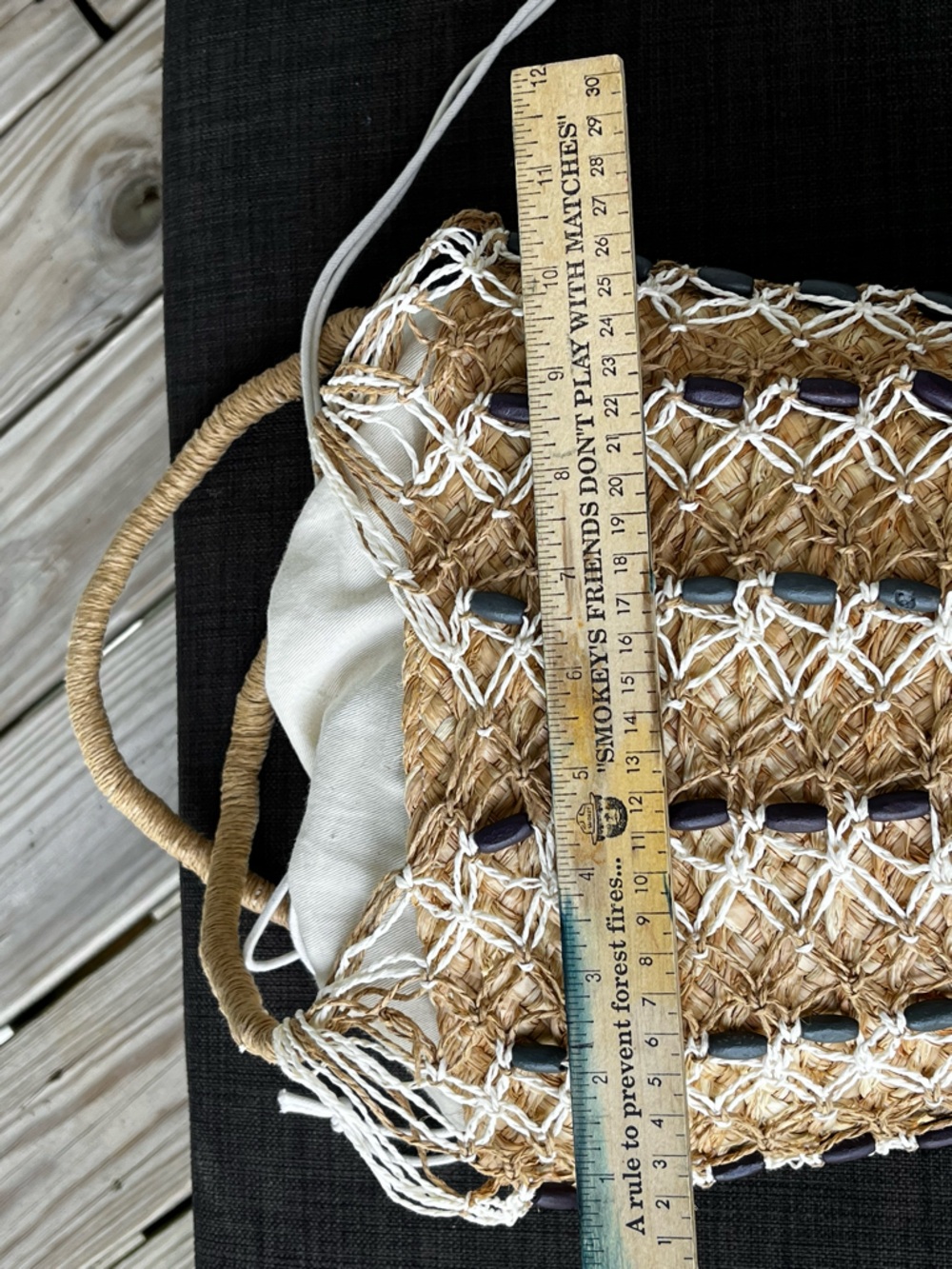 J. Crew Sedona Beaded Basket Bucket Bag Woven Straw Raffia Canvas Drawstring - Picture 12 of 16